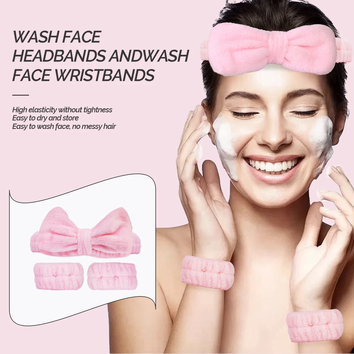 7-piece facial cleansing beauty makeup set, including a facial cleansing brush and two resin rollers, three face wash hair bands