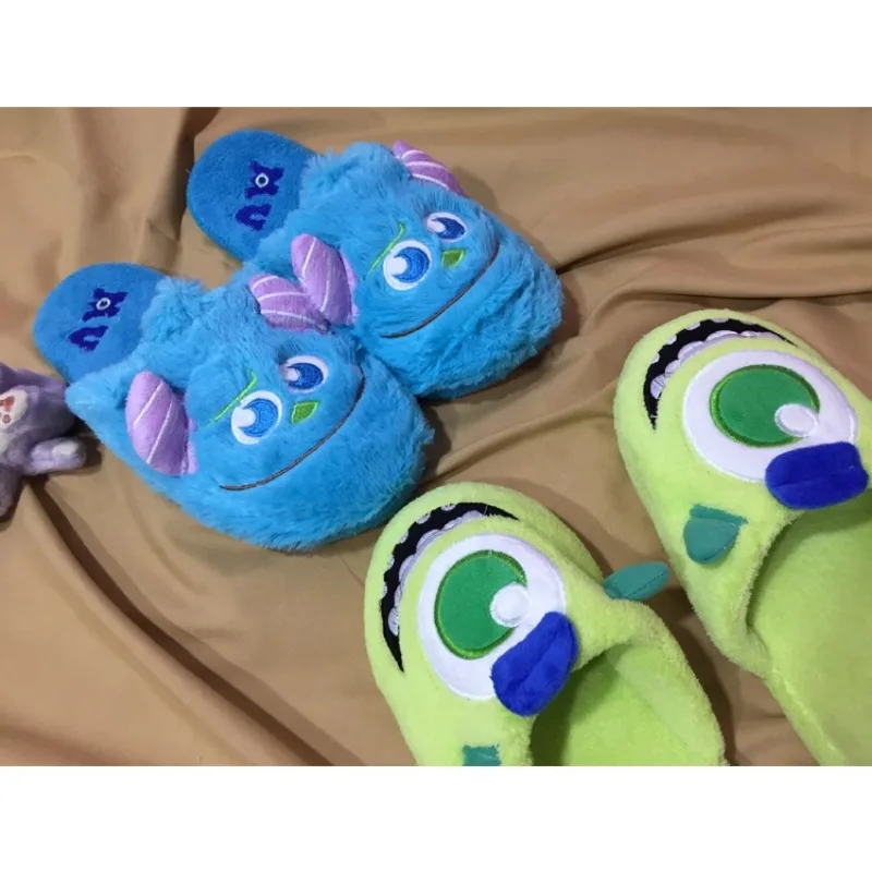 Disney Monsters University Sulley Sullivan Mike Wazowski Plush Slippers for Home Cartoon Winter Shoes Child Adult Toys Gifts