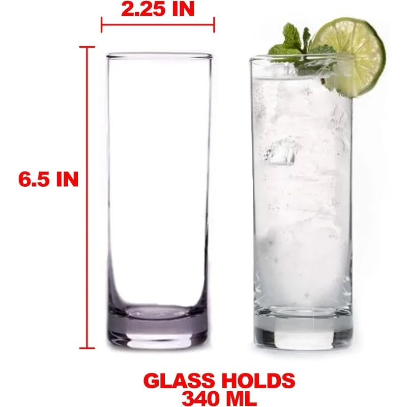 Premium Highball Glass Set - Elegant Tom Collins Glasses - Tall Drinking Water Glasses - Bar Glassware for Mojito, Cocktail