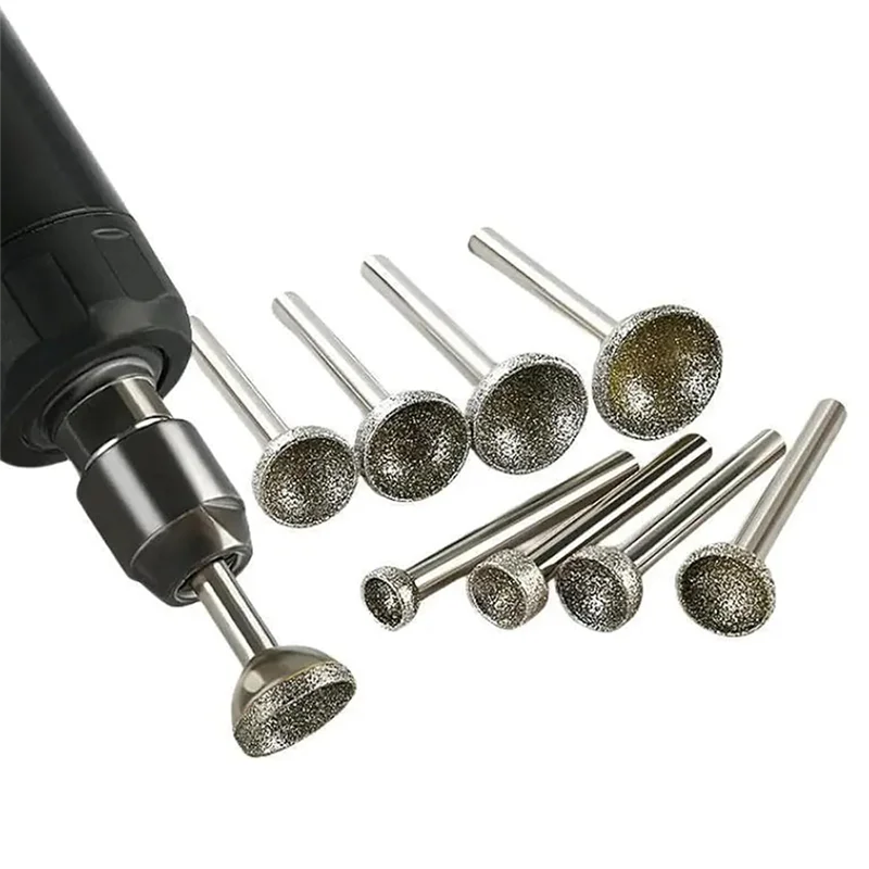 AB46-다이아몬드 장착형 포인트 구형 오목 헤드 10-25mm 옥, 호박석, 밀랍 연마용 - 1개 세트