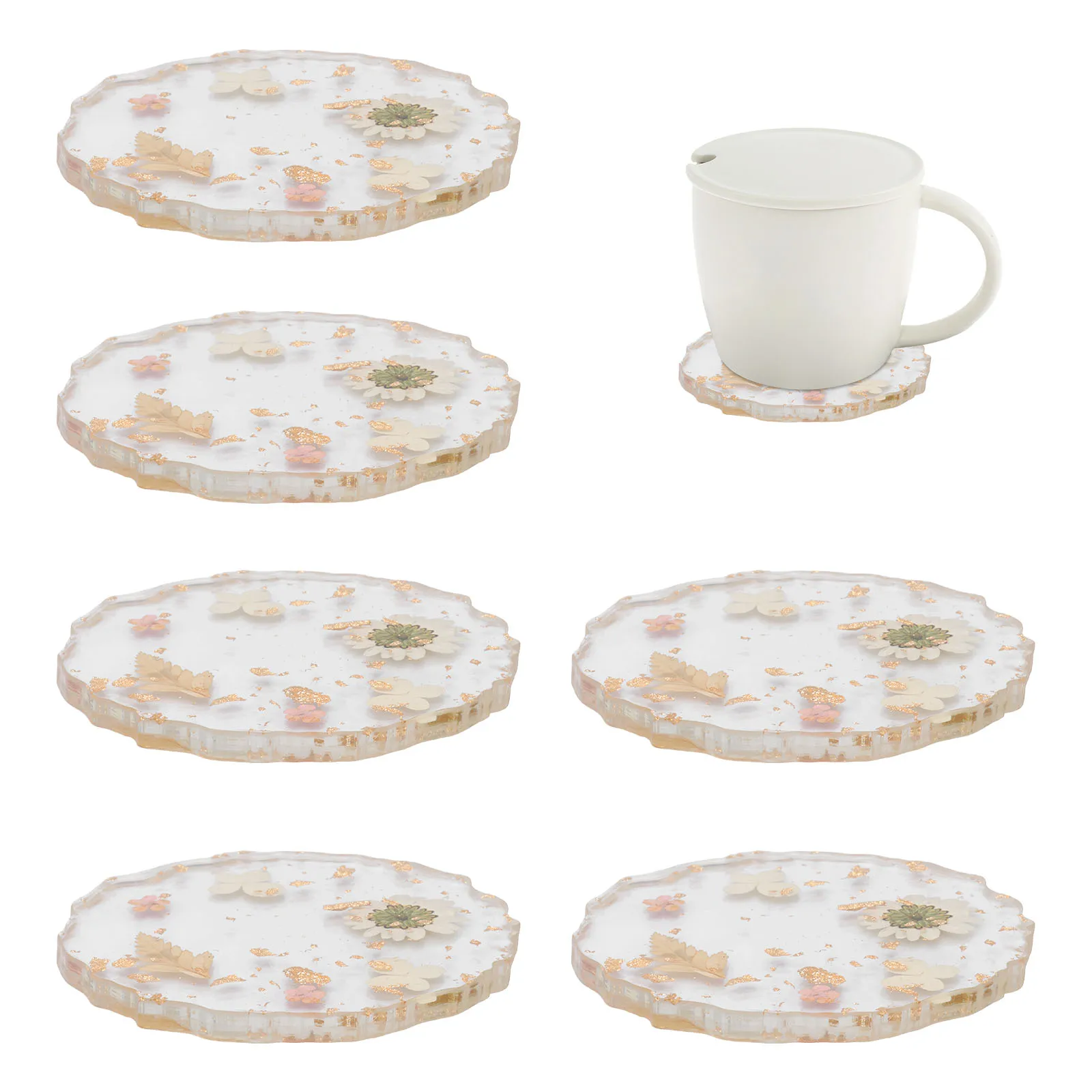 6Pcs Transparente Untersetzer Blume Stil Tasse Pad Wiederverwendbare Harz Tasse Matte Anti Verbrühungen Rutschfeste Untersetzer Set für Bar Küchen zubehör