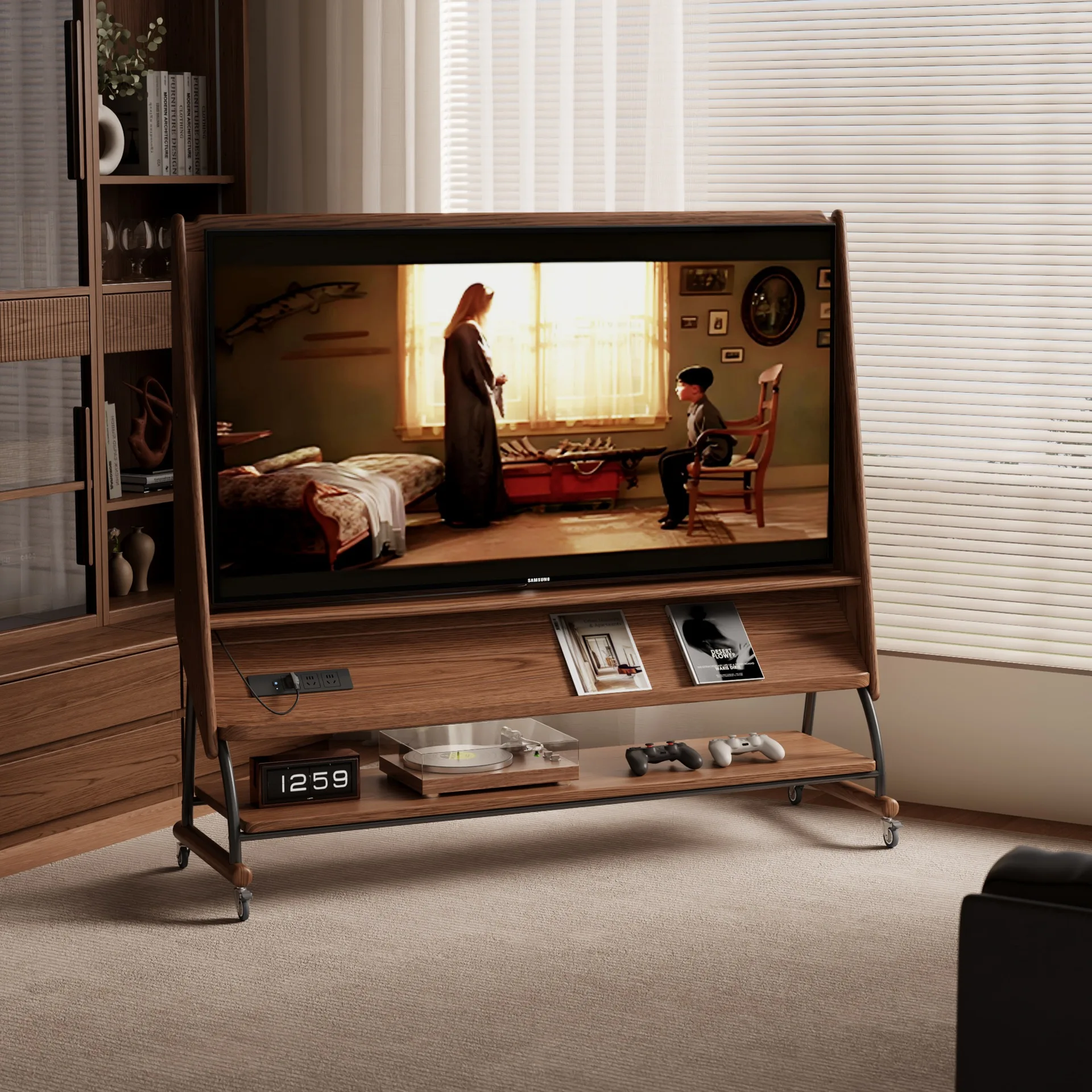 Meuble TV amovible en bois massif, salon, ménage, petit appartement, moderne, simple, rangement au sol, support TV