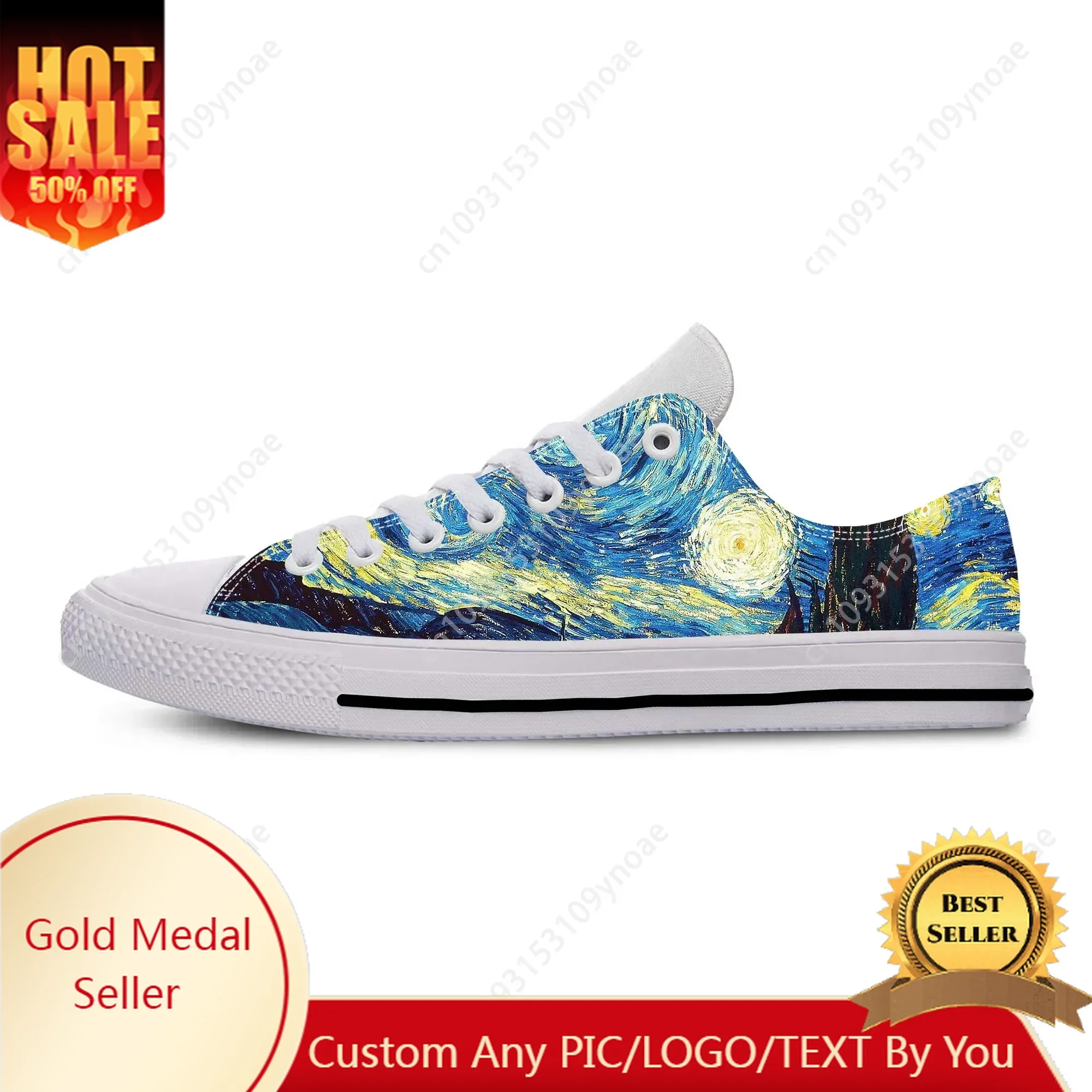 

Vincent Van Gogh Starry Night Oil Painting Fashion Casual Cloth Shoes Low Top Comfortable Breathable 3D Print Men Women Sneakers