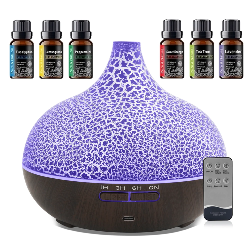 

Ultrasonic Essential Oil Diffuser & Humidifier 550ml Crack Design, Auto Shut Off, Quiet, for Home, Bedroom, Office, Spa