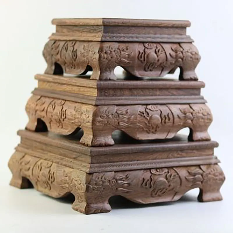 Mahogany base carving crafts solid wood square Chinese ornaments fish tank teapot jade base Buddha statue