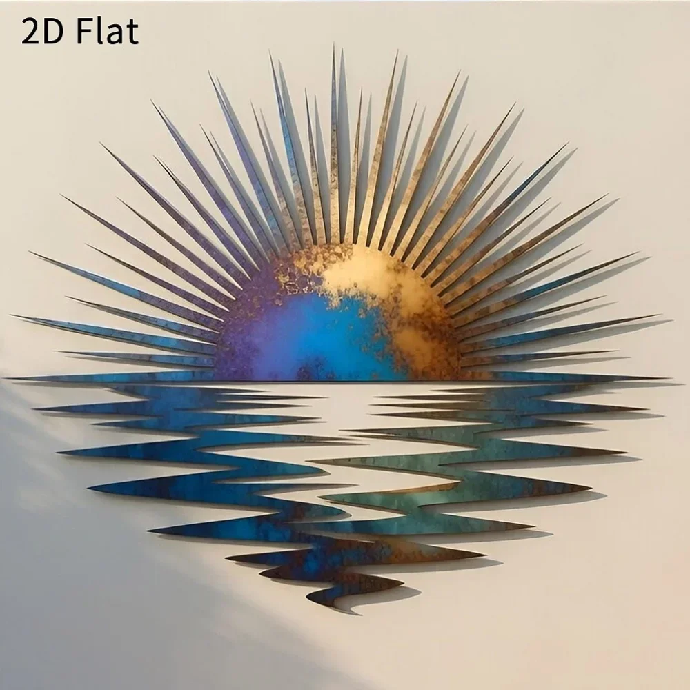 CIFBUY Metal Sunset Reflection Wall Art, 2D Flat Sun Over Water Wave Iron Wall Decor for Beach House Garden Patio Entryway