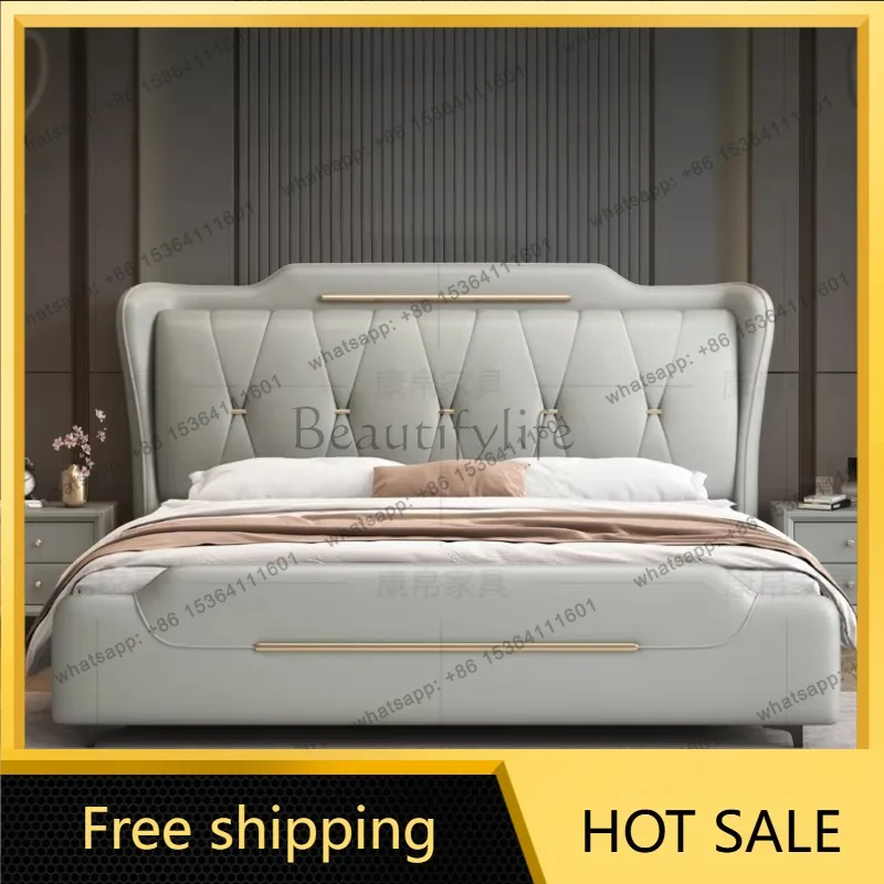 FG Luxury Waterproof Bed Frames Comforter Princess Queen Full Size Double Bed Headboards Storage Lozko Sypialniane Home Furnitur