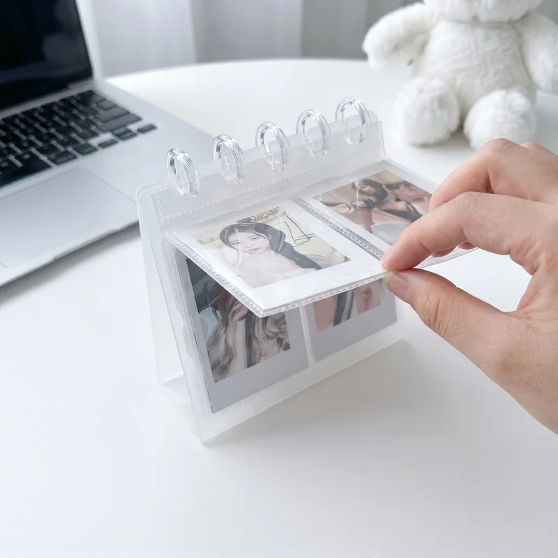 Desktop Standing Calendar Style 3 Inch Photo Card Binder 10 Pages Clear Pocket Album for Polaroid Cards & Fuse Beads Storage