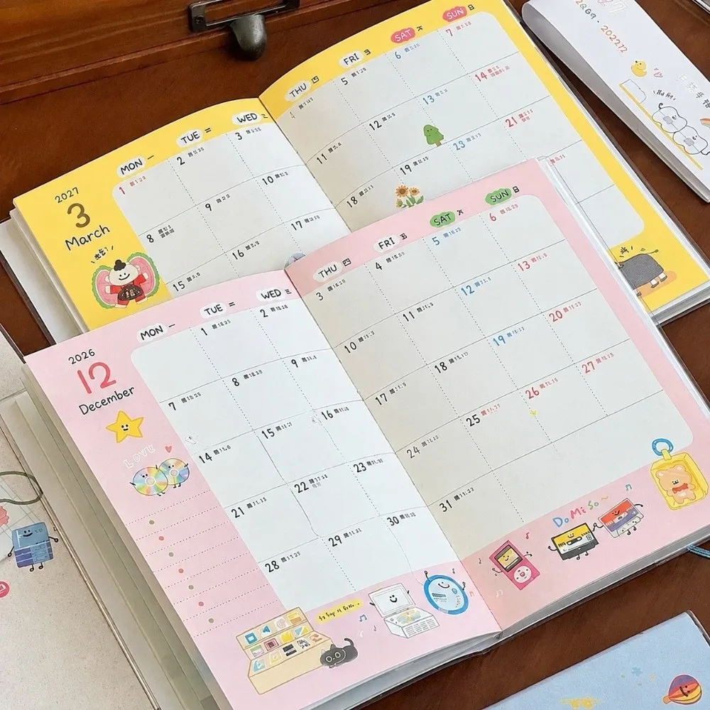 Cartoon Illustration 2027 Schedule Book Thickened Paperback Daily Planning Planner Notebook Diary Journal Girls Students