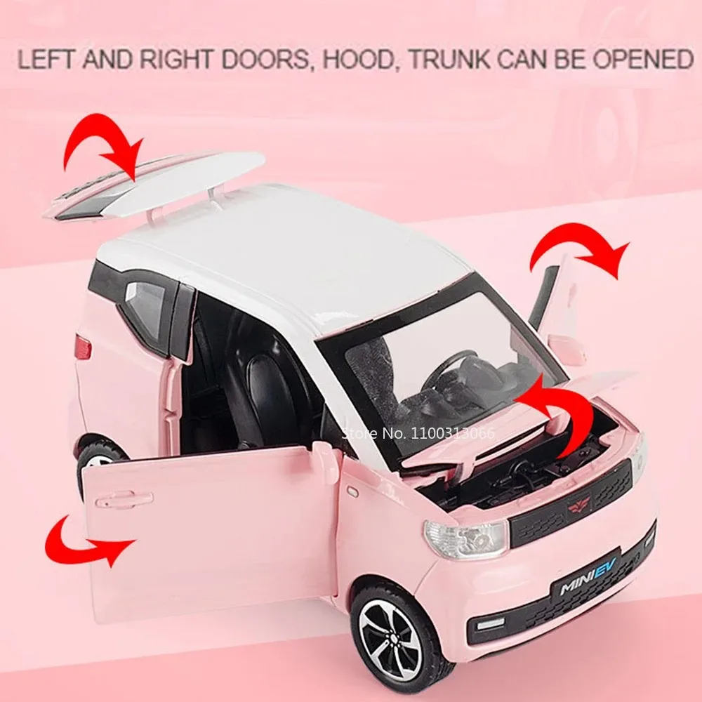 1/24 Scale WULING MINI EV โลหะของเล่นรถยนต์ Diecast รุ่นล้อดึงกลับยางยางยานพาหนะสําหรับชายวันเกิด...