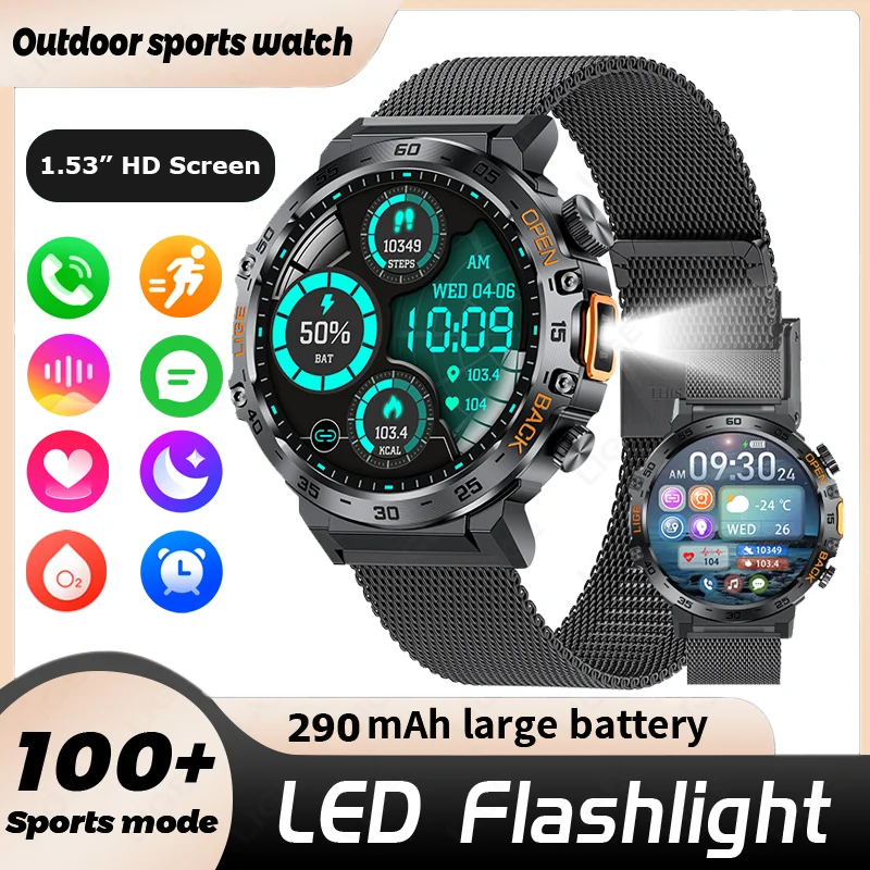 

LIGE IP68 Waterproof Outdoor Military Smartwatch With Flashlight Men Health Monitoring Bluetooth Calling Smart Watch 2025 New