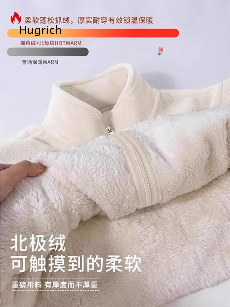 Women Fleece Cardigan With Lamb Fleece Lining Thickened Warm Open Front Top Soft Fabric Outerwear For Autumn Winter Indoor Laye