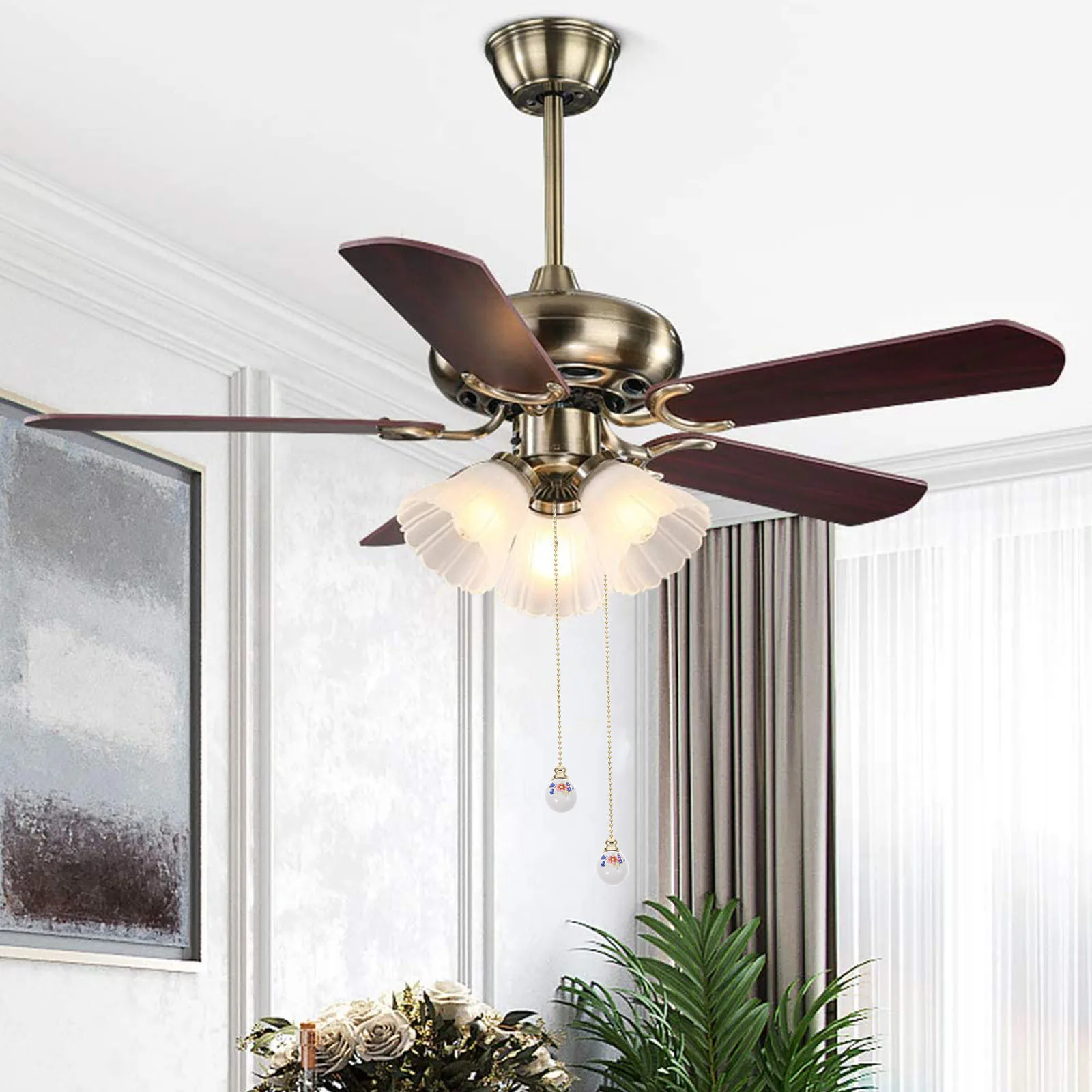 

Pull Chain Decorative Vintage Style for Ceiling Floral Pattern Fan Pull Handle Lamp Accessories Light Chains