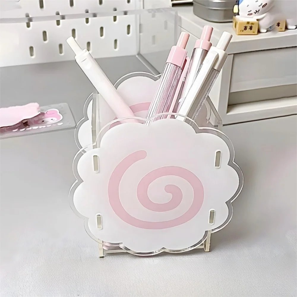 High Quality Cute Sweet Pen Holder Multifunctional Portable Desktop Organizers Box Acrylic Storage Box Home Office Supplies