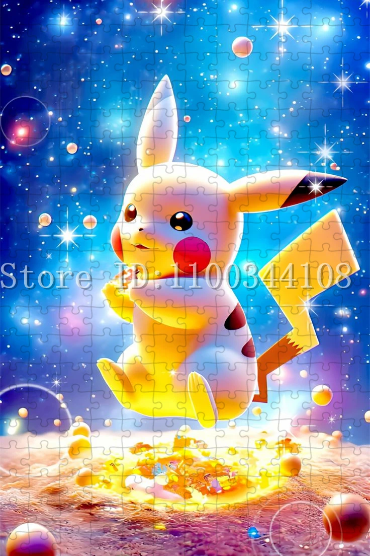 300/500/1000 Pieces Cute Pikachu Jigsaw Puzzles Pokemon Anime Wooden Puzzles for Children Intelligence Game Toys
