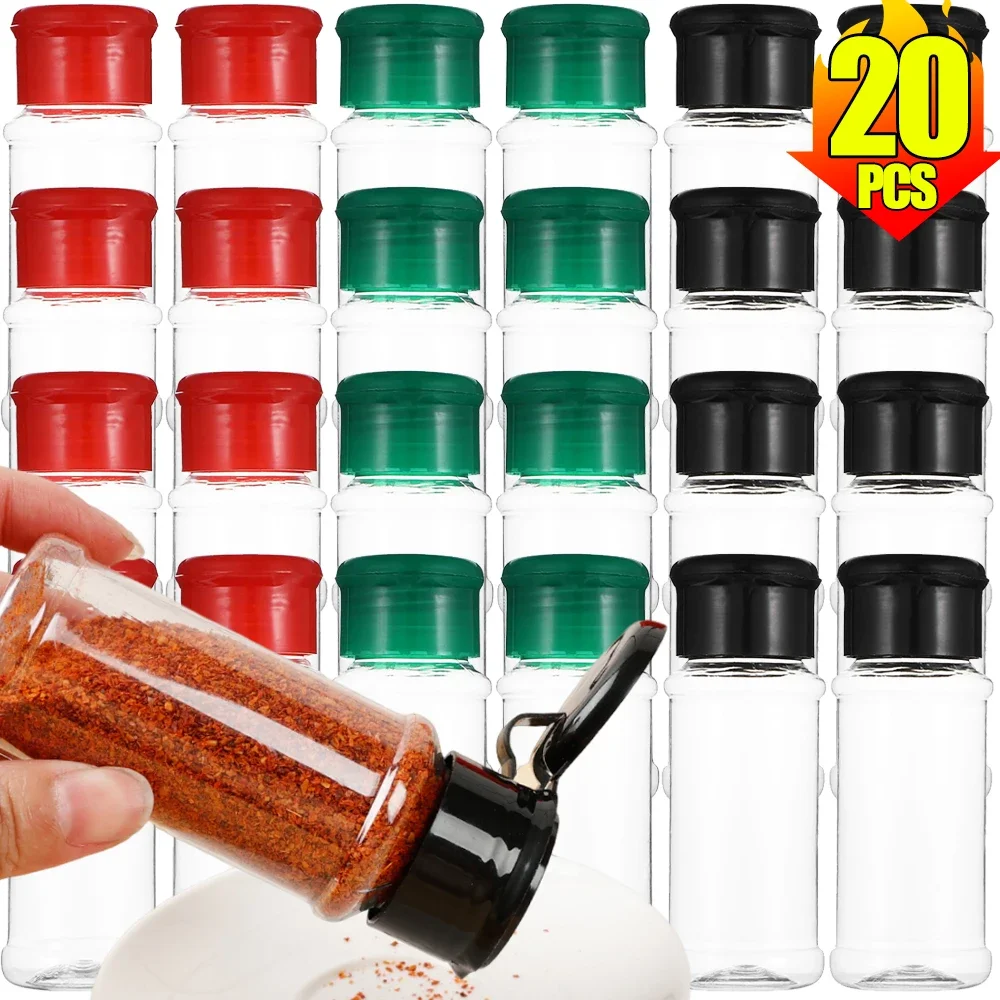 20/1x Clear Plastic Spice Bottle Kitchen Seasoning Containers Salt Pepper Shaker Jars Barbecue Condiment Bottles Kitchen Gadgets