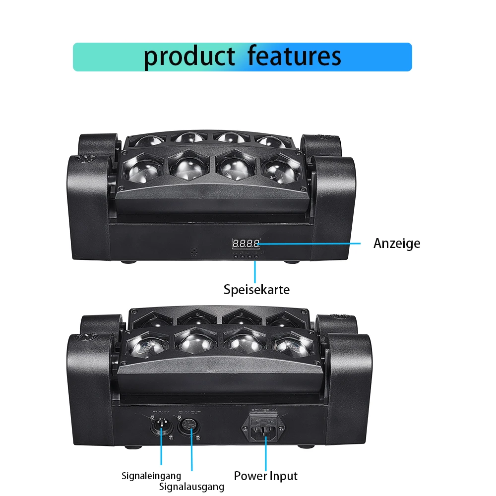 MUXXDJ Mini lumière LED 8x3W RGBW araignée lumière principale mobile 4 en 1 DMX512 effet lumière pour KTV DJ Bar scène Disco éclairage