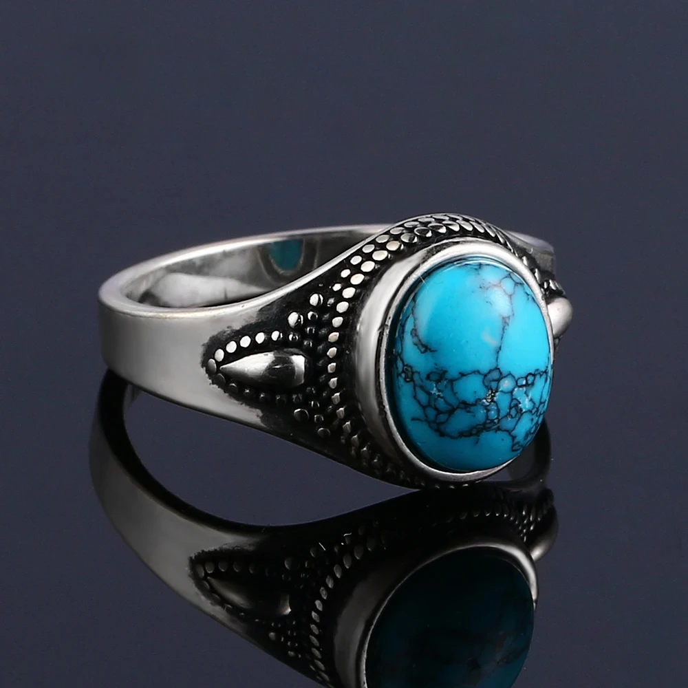 Natural Turquoise Rings for Women Men Sterling Silver 925 Ring Engagement Party Finger Ring Gift Vintage Fine Jewelry