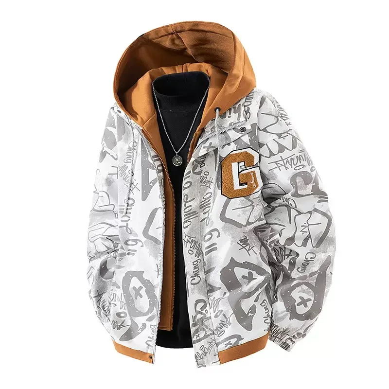 

Осень и весна, новая модная тенденция, американская винтажная куртка с капюшоном, мужская повседневная свободная спортивная куртка больших размеров, верхняя одежда высокого качества