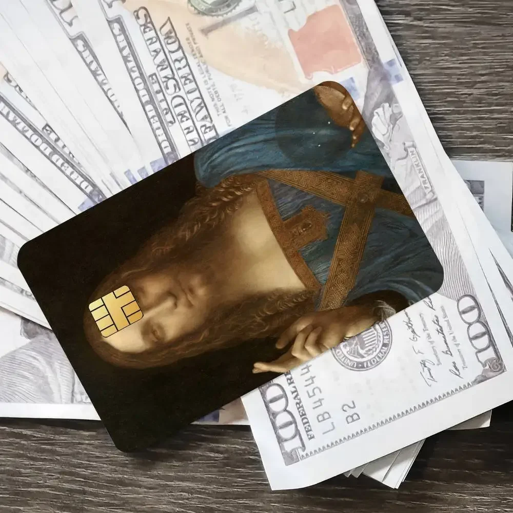 L-Leonardo da V-Vinci M-Mona L-Lisa ملصق الائتمان الجلد غطاء بطاقة ملصقات 4 قطعة فيلم حافلة تمرير الجبهة الديكور البنك الخصم