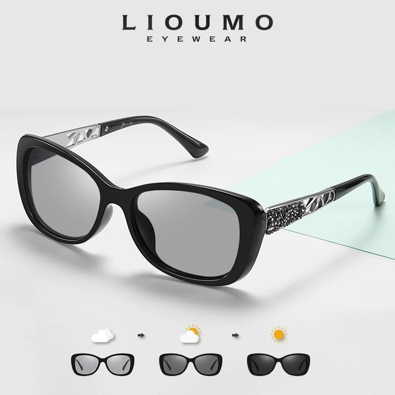 LIOUMO Fashion Sunglasses Women Luxury Brand Top Quality Phototchromic Polarized Glasses Ladies Luxury Crystal Frame Eyewear