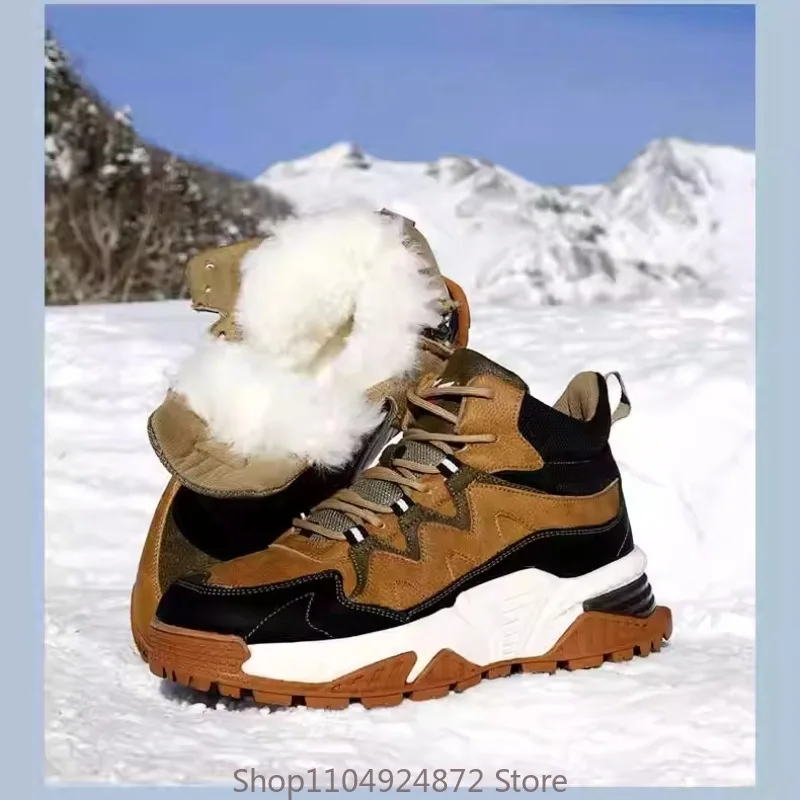 

Winter Warm Wool Cotton Shoes Men's Snow Boots Fur Thick Plush Casual Thick Sole Sport High Top Boots Male Outdoor Sneakers