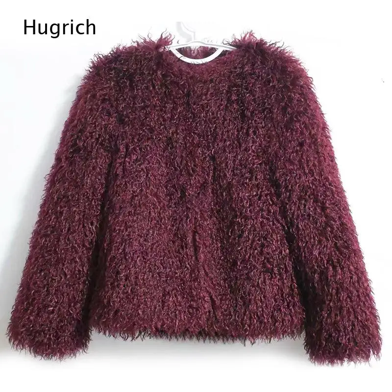 Women Winter Shaggy Faux Fur Outer Jacket Round Neck Long Sleeve Curly Fluffy Short Coat for Daily Wear 5