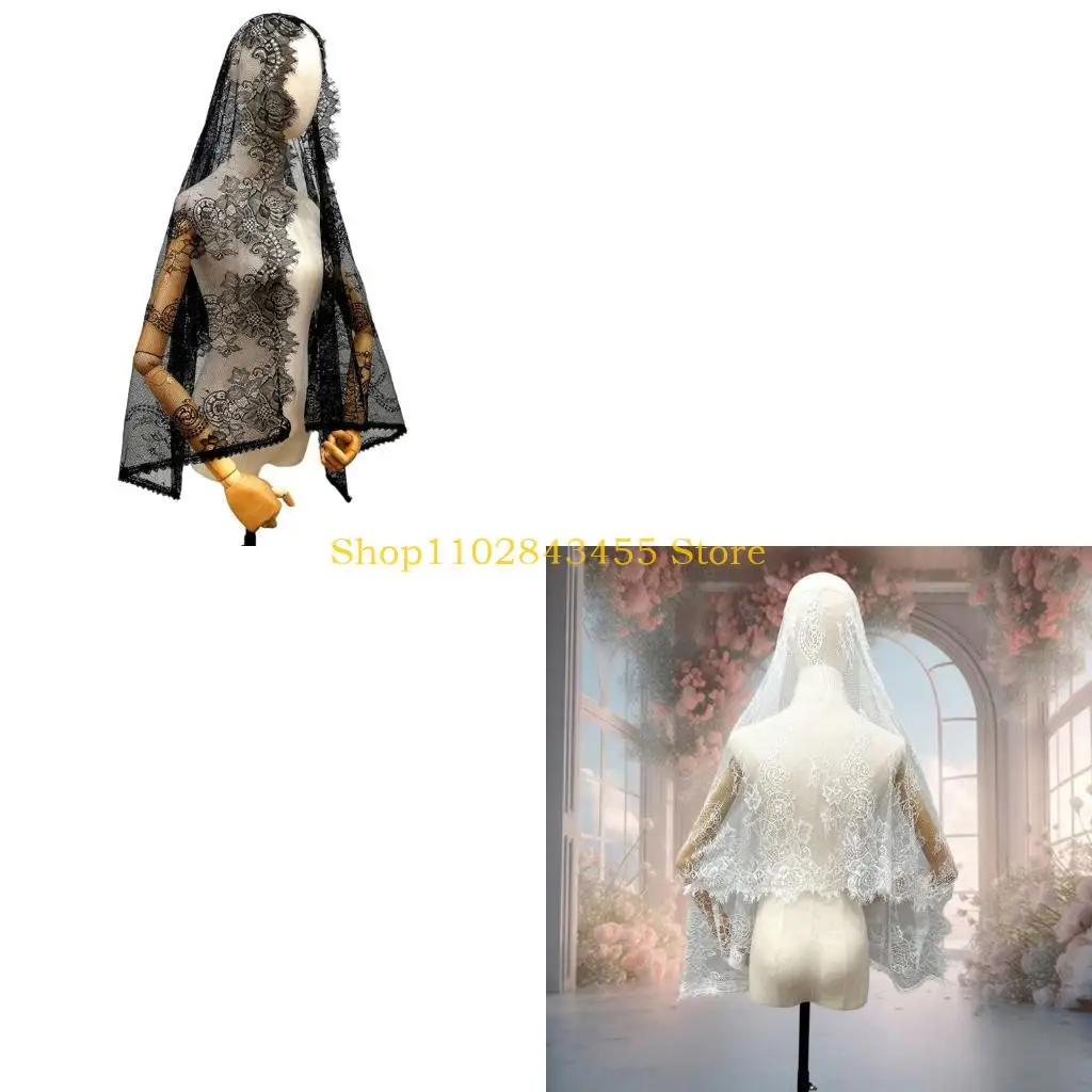 49MC Traditional Bridal Shawl Delicate Lace Border Breathable Fabric Perfect For Bridesmaids Formal Occasions