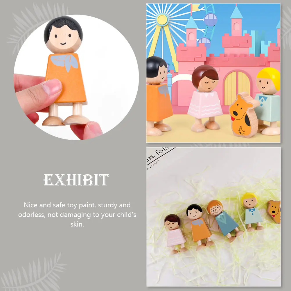 

Wooden Toys Building Blocks for Kids Family Cognition Play Character Safe Paint Bright Color Hand Eye Coordination Intellectual