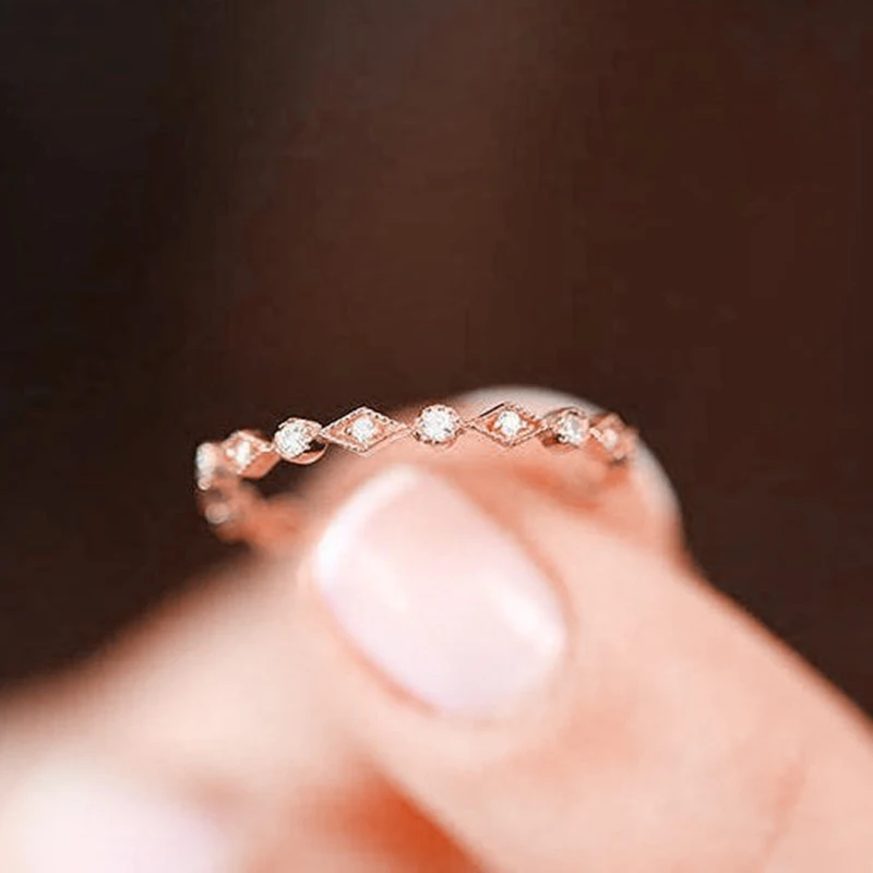 ZHOUYANG Cute Small Rings For Woman Female Simple Zircon Thin Ring Elegant Rose Gold Color Wedding Finger Fashion Jewelry R029