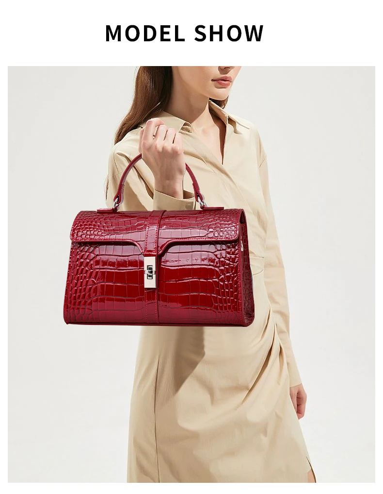 Aidrani Damen Echtleder-Umhängetasche mit Klappdeckel - Crossbody- und Schulterstil, Krokodilmuster-Kissen-Tasche – Detail 1