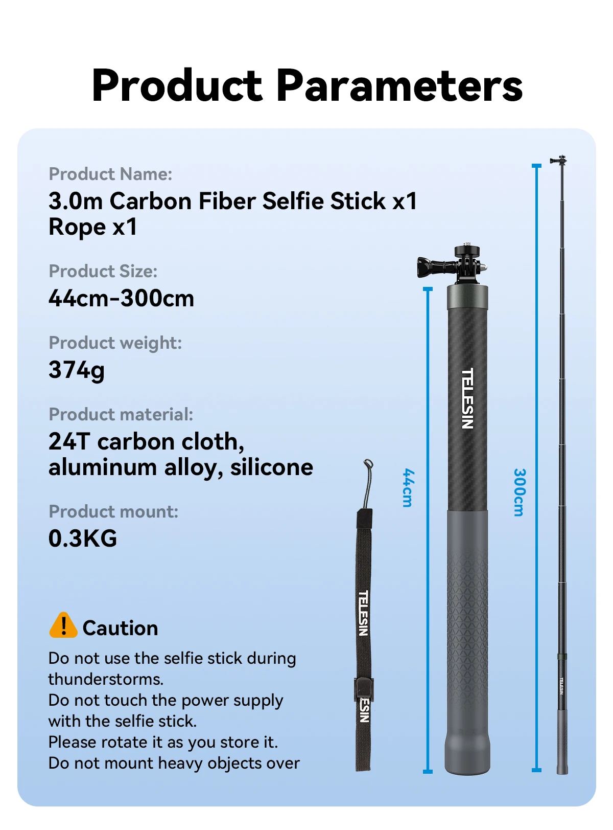 Telesin 3M 1,2M Unsichtbarer Carbonfaser-Selfie-Stick für Hero 13 12 11 10 9 DJI Action5 4 3 Insta360 X5 X4 Motorrad-Zubehör – Detail 18