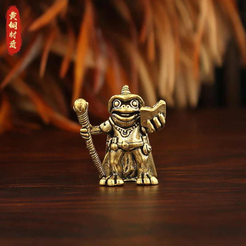 Creative frog brass figurine, personalized wizard toad, home living room decoration, office tea pet