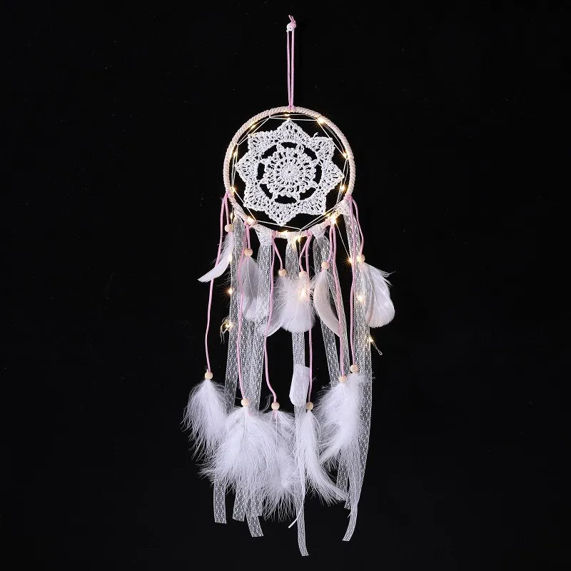Healing Light-Up Dreamcatcher Soft Pink Lace Feathers Handmade Romantic Decor Great for Bedroom Soft Decor Gift Giving & Scene S