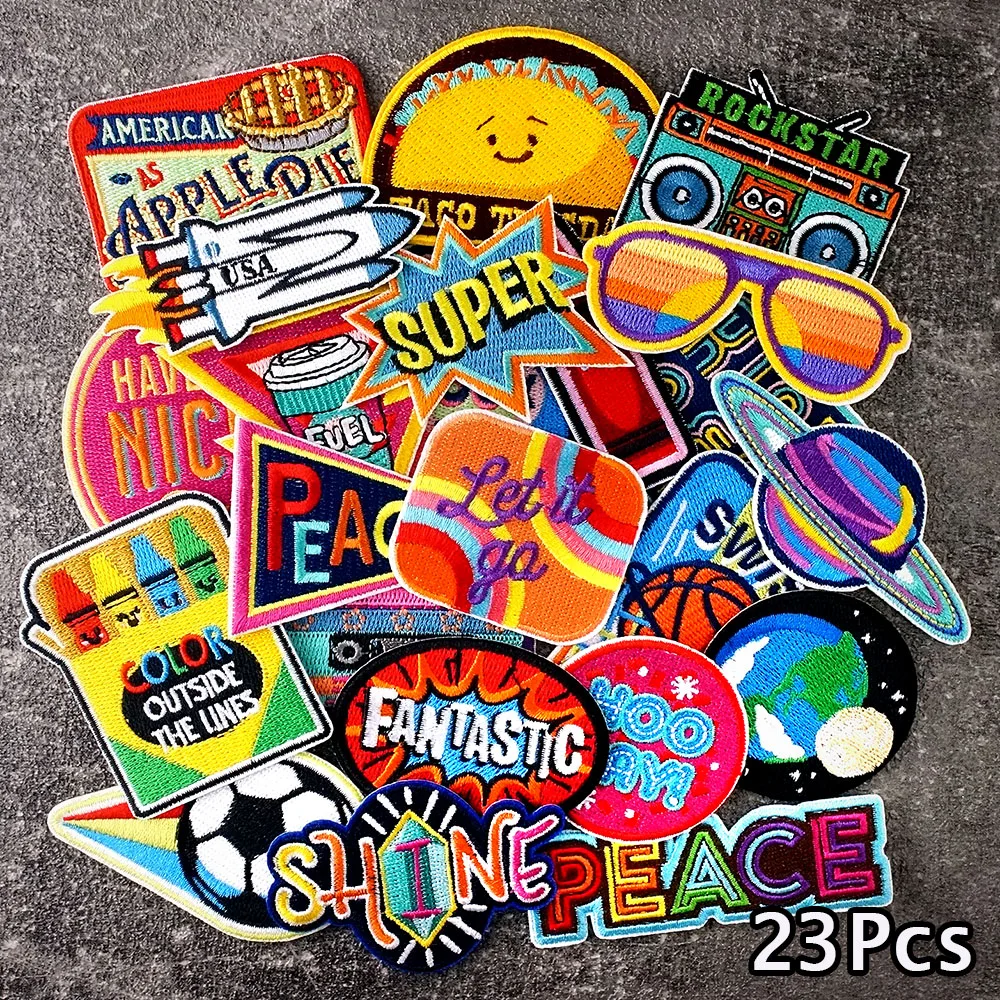 

23Pcs/Lot Rocket Football Shine Peace Patches Embroidery Applique Ironing Clothing Sewing Supplies Decorative Handmade Patch