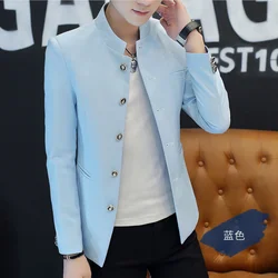 2024 New Business Casual Handsome with Solid Color Long Sleeve Casual Stand Collar Suit Male Korean Version Slim-fit Trend