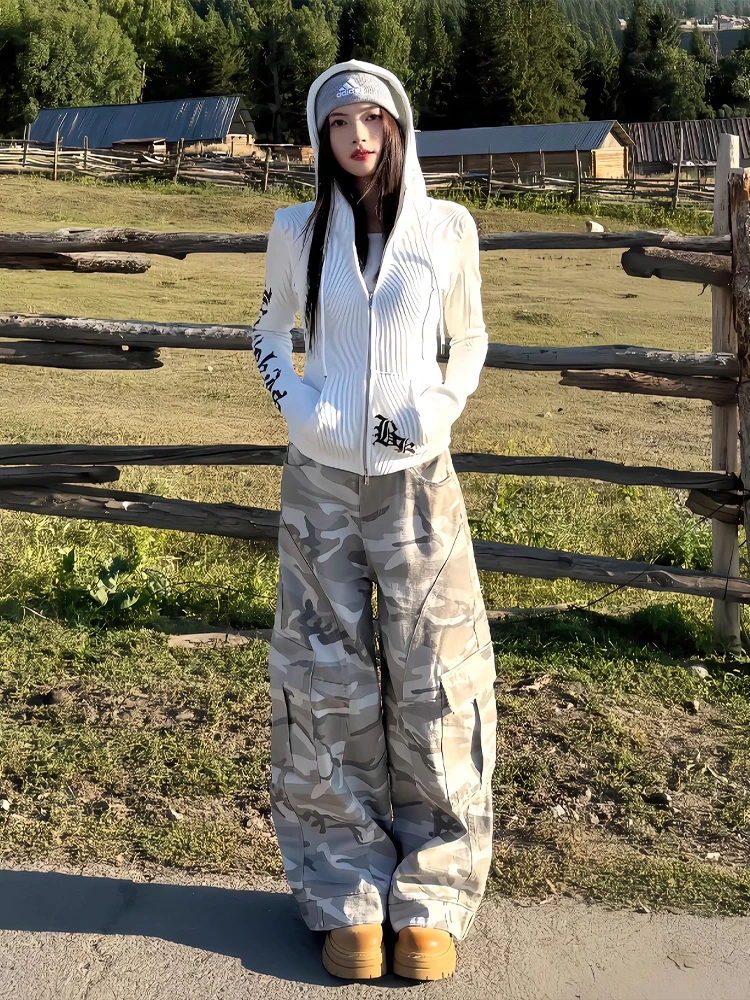 

Американские камуфляжные джинсы для рабочей одежды, мужские осенние модные брендовые уличные длинные брюки с широкими штанинами, крутые универсальные повседневные брюки