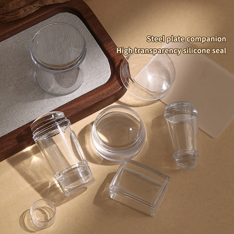 Kit de carimbo de arte de unha transparente de silicone francês para placa de manicure selo polonês estêncil modelo selo stamper raspador