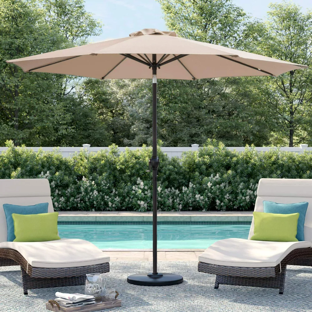 New 9 FT Market Patio Umbrella Outdoor Straight Umbrella with Tilt Adjustable