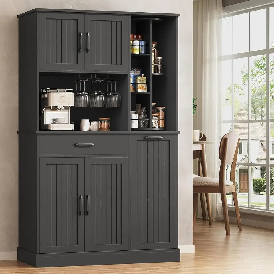 360 Rotating Tall Kitchen Pantry Cabinet with Charging Station