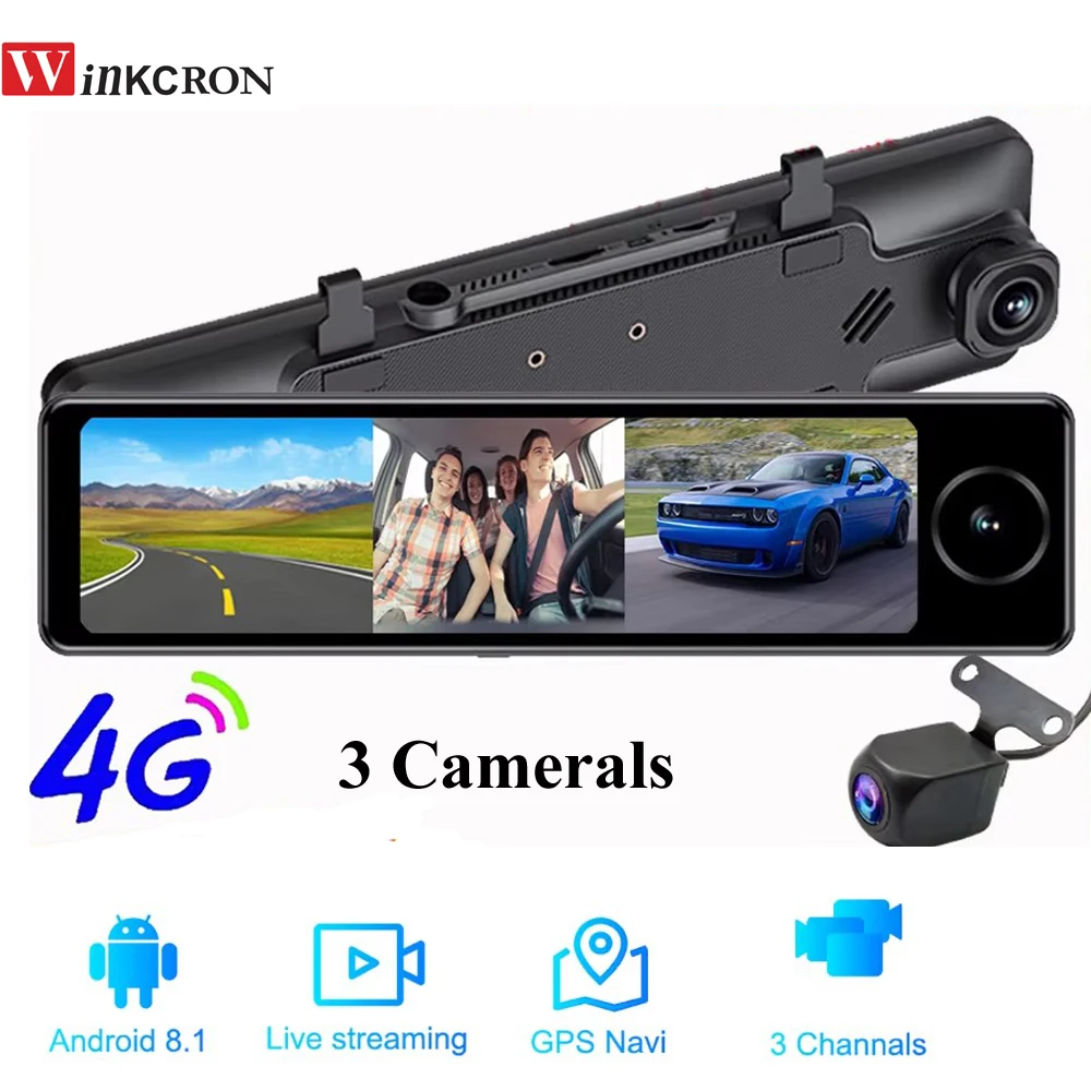 3 Camerals 4G Car Rearview Mirror Video Recorder 11