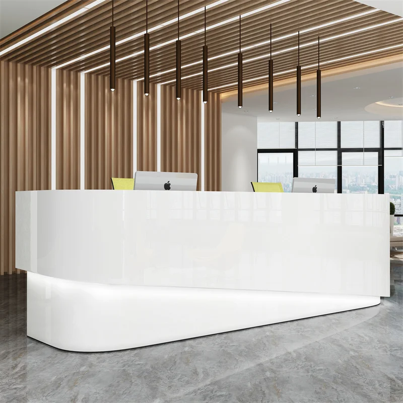 

Custom Modern Style MDF Reception Desk Unique Extendable Counter Table for Office Shop & Salon Front Desk Use