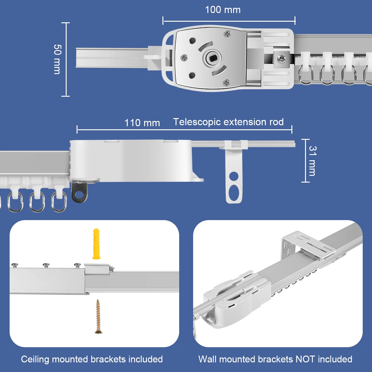 OneSmart Customizable Electric Smart Automatic Home Curtains Shutter Track Rail Rod for Tuya Wifi Zigbee Motor