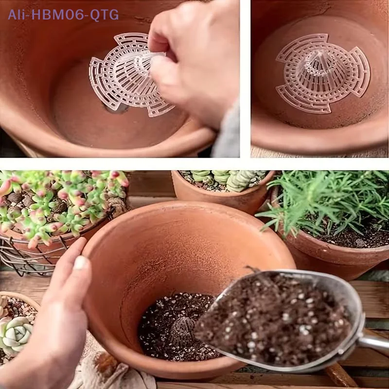 Flower Pot Drainage Pad 10/20/30/50Pcs Reusable Plastic Conical Mesh Pad Breathable Prevent Root Rot For Potted Plant Gardening