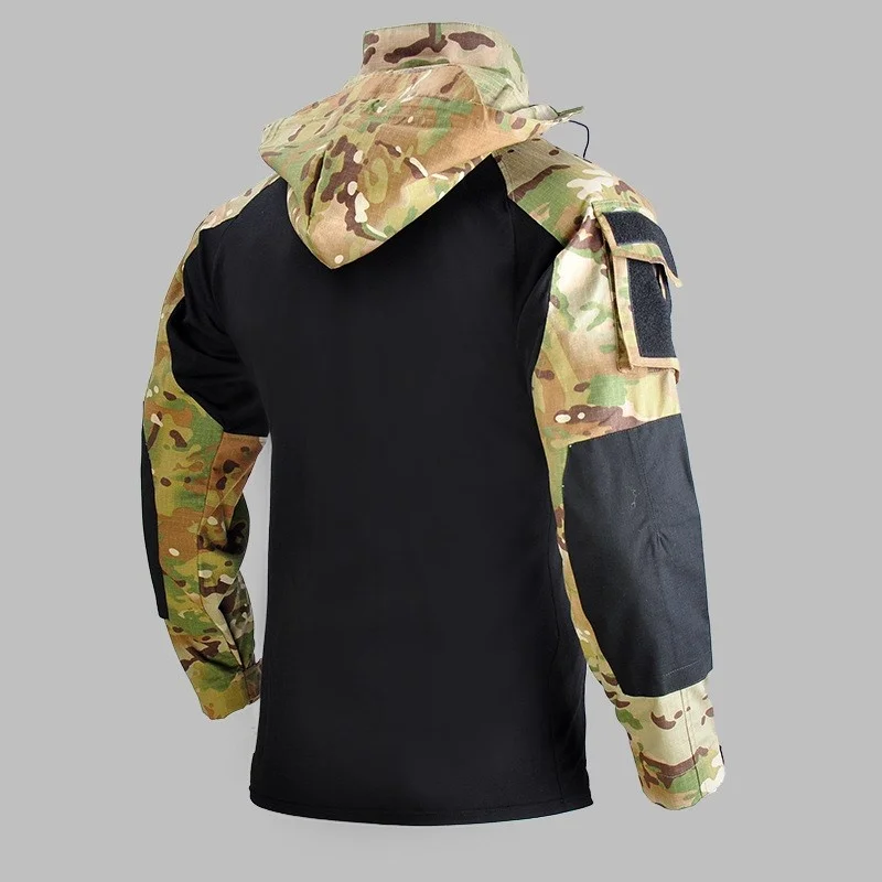 Navy Blue Military Uniform Camouflage Long Sleeve Hooded Tactical Shirt Pants Outdoor Army Fan Training Combat Clothes Plus Size