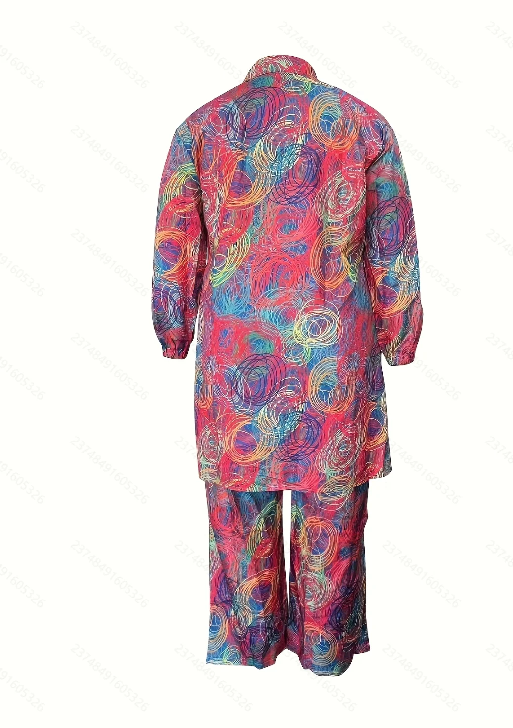 طقم نسائي كبير الحجم مطبوع عليه ألوان واسعة الساق #4