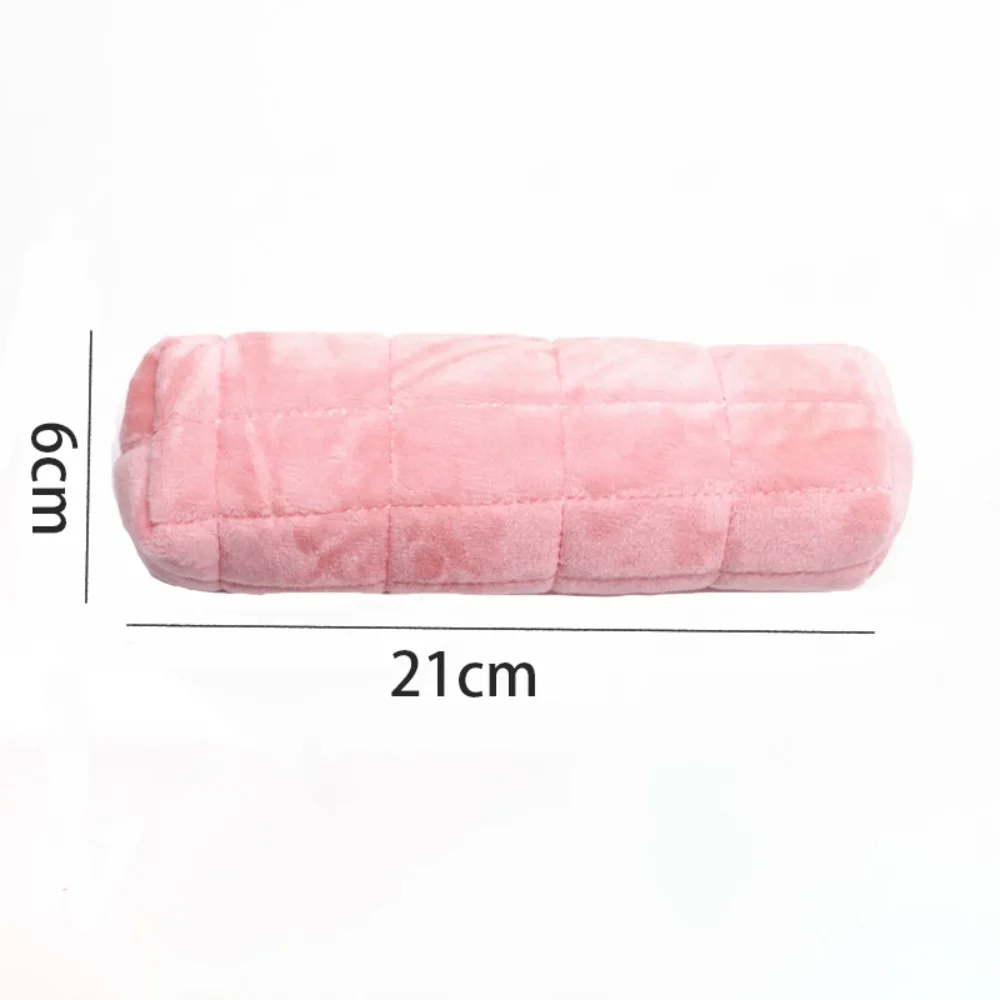 Plush Lattice Pencil Bag Portable Simple Pencil Case with Zipper Large Capacity Stationery Storage Box School Supplies
