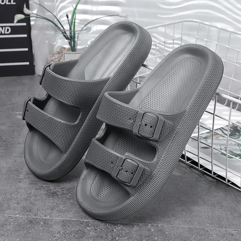 

Soft Soles Indoor Home Slippers Men Adjustable Double Buckle Non-Slip Summer Beach Sandals Man Comfortable Thick Bottom Platform