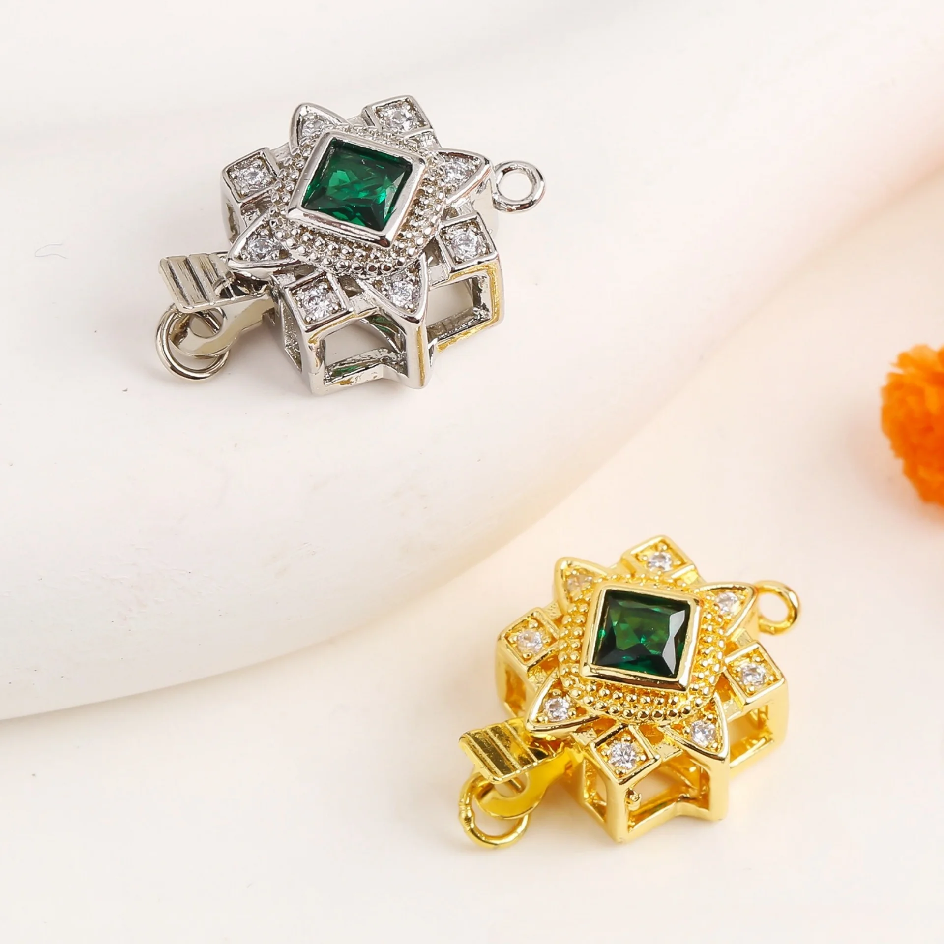 

Jewellery Making Zirconium Emerald Connector Fastening Clasp Lock Fashion for DIY Necklace Bracelet Chain Accessories Supplies