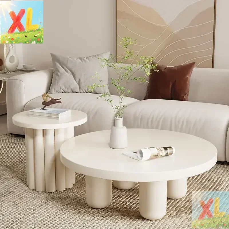 

Cream style coffee table, simple and modern living room, creative edge table, Nordic small unit, quiet style circular small tabl